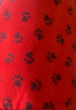 Load image into Gallery viewer, Black paws on red Fleece By The Yard 60" Wide
