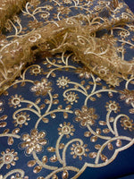 Load image into Gallery viewer, Gold scalloped Floral lace Fabric Sold By The Yard
