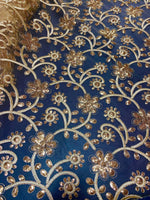 Load image into Gallery viewer, Gold scalloped Floral lace Fabric Sold By The Yard
