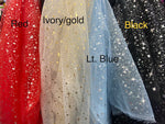 Load image into Gallery viewer, Star sparkle Bursts Sheer on beige / gold Organza 58 Inch Wide Fabric
