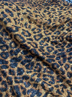 Load image into Gallery viewer, Brown Gold leopard stretch lace with sequins all around 58” wide
