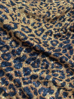 Load image into Gallery viewer, Brown Gold leopard stretch lace with sequins all around 58” wide
