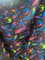 Load image into Gallery viewer, Flying bats multi neon colors Spandex Fabric by the yard
