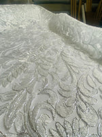 Load image into Gallery viewer, Silver scalloped beautiful lace 53” wide great for dresses, tablecloth and much more
