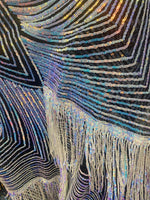 Load image into Gallery viewer, Black purple fringe sequins design on a 4 way stretch fabric-prom-nightgown-sold by the yard
