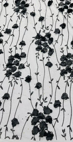 Load image into Gallery viewer, Black 3d satin flower glitter sequin fabric prom wedding apparel fashion
