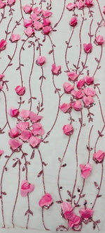 Load image into Gallery viewer, Dusty pink 3d satin flower glitter sequin fabric for prom wedding apparel fashion and more
