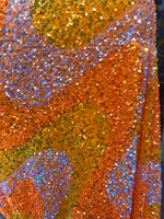 Load image into Gallery viewer, Orange Sequins Velvet Wave | Sequins on Spandex Velvet | 60" Wide | Tone Sequins Velvet
