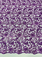 Load image into Gallery viewer, Lavender Corded Lace Fabric | Floral Embroidered Lace | Bridal, Formal Dress, Evening Gown, Craft &amp; Decor Fabric
