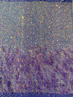 Load image into Gallery viewer, Lilac sequin stretch velvet with feathers , 4-Way stretch  fabric by the yard 60" Wide

