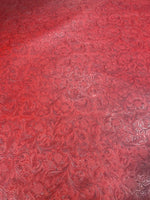 Load image into Gallery viewer, Vinyl leather faux Red Western Embossed Floral Faux Leather vinyl fabric per yard 54" Wide
