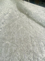 Load image into Gallery viewer, Silver scalloped beautiful lace 53” wide great for dresses, tablecloth and much more
