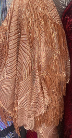 Load image into Gallery viewer, Rose gold  fringe sequins design on a 4 way stretch fabric-prom-nightgown-sold by the yard
