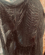 Load image into Gallery viewer, Black fringe sequins design on a 4 way stretch fabric-prom-nightgown-sold by the yard
