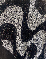 Load image into Gallery viewer, White sequin Wave Design On black stretch velvet all over 5mm sequins 2-way stretch, sold by the yard.
