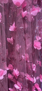 Load image into Gallery viewer, Dusty pink 3d satin flower glitter sequin fabric for prom wedding apparel fashion and more
