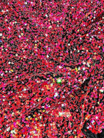 Load image into Gallery viewer, Fuchsia/Gold Iridescent On black Velvet 2 Way stretch fabric by the yard 60" Wide
