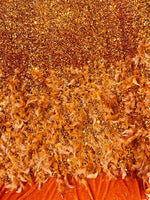 Load image into Gallery viewer, Order sequin stretch velvet with feathers , 4-Way stretch  fabric by the yard 60" Wide

