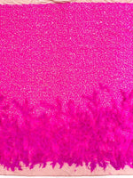 Load image into Gallery viewer, Neon pink sequin stretch velvet with feathers , 4-Way stretch  fabric by the yard 60" Wide
