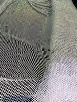 Load image into Gallery viewer, Rhinestone on white Mesh Shiny Stretch Crystal Rainbow Rhinestone Fabric
