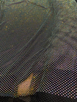 Load image into Gallery viewer, Rhinestone on black Mesh Shiny Stretch Crystal Fabric Rainbow Fabric
