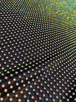 Load image into Gallery viewer, Rhinestone on black Mesh Shiny Stretch Crystal Fabric Rainbow Fabric
