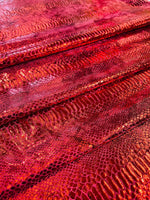 Load image into Gallery viewer, Dark Red foil Snake design on a stretch velvet spandex fabric-Sold by the yard.
