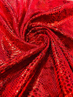 Load image into Gallery viewer, Red foil Snake design on a stretch velvet fabric-Sold by the yard.
