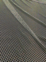 Load image into Gallery viewer, Rhinestone on silver Mesh Shiny Crystal Rainbow Rhinestone Stretch Fabric
