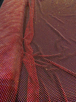 Load image into Gallery viewer, Rhinestone on red Mesh Shiny Crystal Fabric Rainbow Stretch Fabric
