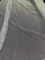 Load image into Gallery viewer, Rhinestone on white Mesh Shiny Stretch Crystal Rainbow Rhinestone Fabric

