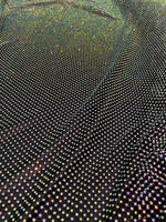 Load image into Gallery viewer, Rhinestone on black Mesh Shiny Stretch Crystal Fabric Rainbow Fabric
