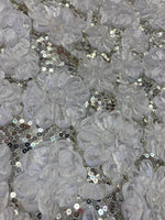 Load image into Gallery viewer, Ivory Sequin Taffeta Ribbon rosette Cord 4083 Fabric 58 inches Width By The Yard
