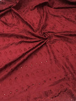 Load image into Gallery viewer, Burgundy Medium Weight Eyelet Double Scalloped Finished Edge Stitched Embroidery Poly Cotton Fabric, 42" Wide
