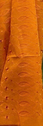 Load image into Gallery viewer, Orange Medium Weight Eyelet Double Scalloped Finished Edge Stitched Embroidery Poly Cotton Fabric, 42" Wide
