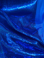 Load image into Gallery viewer, Blue sequins embroidered glitz on stretch polyester spandex base 2-way 58/60” wide
