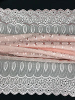 Load image into Gallery viewer, Blush Medium Weight Eyelet Double Scalloped Finished Edge Stitched Embroidery Poly Cotton Fabric, 42" Wide
