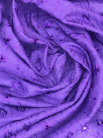 Load image into Gallery viewer, Purple Medium Weight Eyelet Double Scalloped Finished Edge Stitched Embroidery Poly Cotton Fabric, 42" Wide
