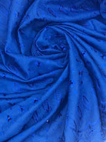 Load image into Gallery viewer, Royal Medium Weight Eyelet Double Scalloped Finished Edge Stitched Embroidery Poly Cotton Fabric, 42" Wide
