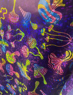 Load image into Gallery viewer, Shattered Mushroom multi colors on purple Spandex Fabric by the yard

