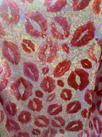 Load image into Gallery viewer, Red lips Shattered on white Spandex Fabric by the yard 4 way stretch

