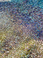 Load image into Gallery viewer, Hologram Reptile Snake Scales on tie dye Spandex Fabric 58" wide
