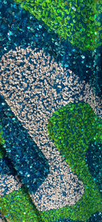 Load image into Gallery viewer, White sequin Wave Design  stretch velvet all over 5mm shining sequins 2-way stretch, sold by the yard.
