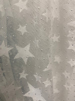 Load image into Gallery viewer, White Star on mesh with Studded beads Mesh Fabric sold by the yard
