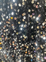 Load image into Gallery viewer, Silver Sequin Stretch Velvet on black 4-Way stretch fabric by the yard 60" Wide
