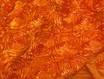 Load image into Gallery viewer, Orange satin Rosette 3D Flower drapery fabric BY THE YARD 54" Wide
