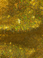 Load image into Gallery viewer, Gold Hologram 3mm Glitz Sequins On Mesh Fabric, 54" Wide
