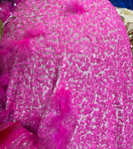 Load image into Gallery viewer, Hot pink sequin stretch velvet with feathers , 4-Way stretch  fabric by the yard 60" Wide
