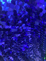 Load image into Gallery viewer, Blue Paillette sequins medium size on stretch mesh base 2way 58/60” Sold by the YD
