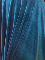 Load image into Gallery viewer, Teal Stretch Glitter Velvet Fabric – Sparkle Spandex, Dance &amp; Costume Fabric
